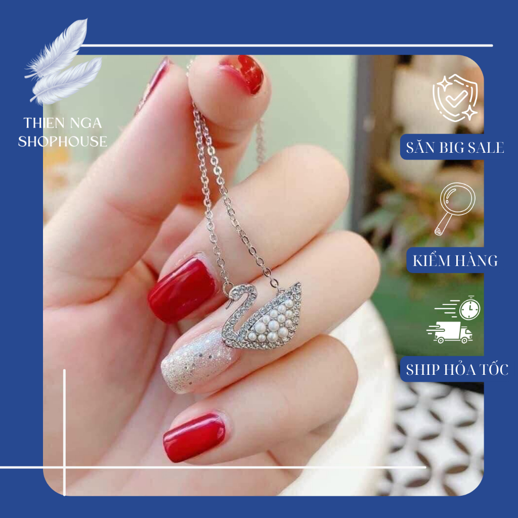 สร้อยคอ Swarovski สร้อยคอหงส์หินมุก โซ่เงินคุณภาพสูง Fullbox_thien_nga_veet_nam