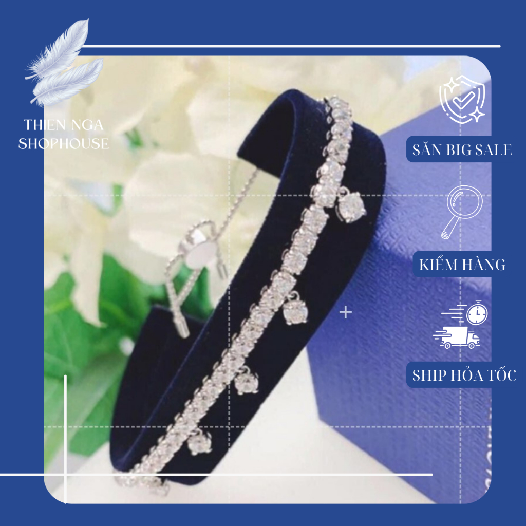 สร้อยคอ Swarovski ชุดสร้อยคอและสร้อยข้อมือ Tennis Chocker หรูหรา Fullbox_thien_nga_veet_nam