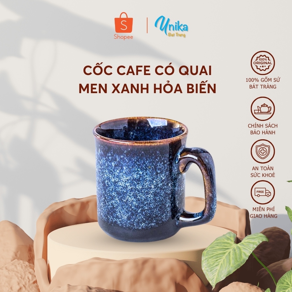 แก้วกาแฟเด็กด้ามลงยาสีน้ําเงิน D6XC7 - เซรามิคค้างคาวตรัง