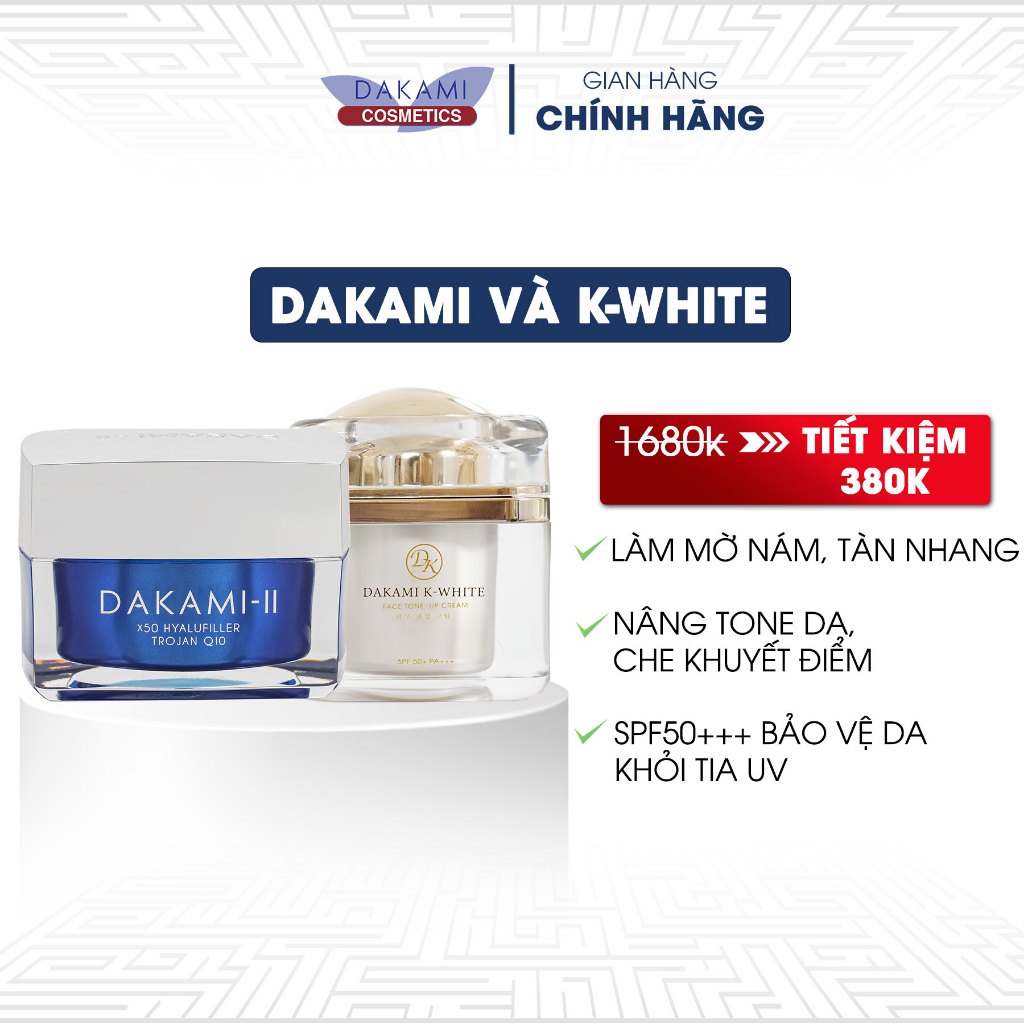 Dakami II และ K-White Cream, Combo 2 ครีมกันแดด Blurring Dark Spots, Whitening Skin Recovery Box 30Gr