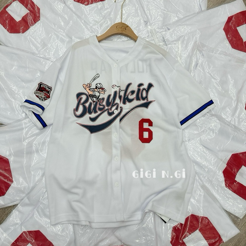 เสื้อ BASEBALL สีขาว NUMBER 6 EMBROIDERED