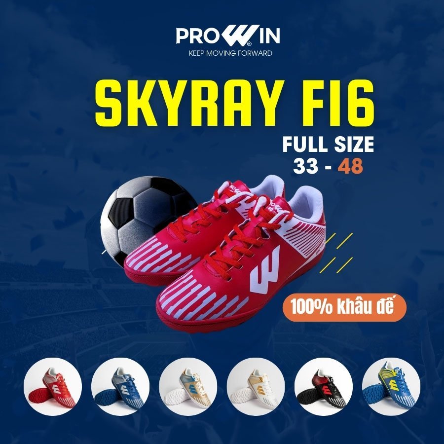 (ขนาดเต็ม 38 - 45) รองเท้าฟุตบอลสนามหญ้าเทียม Prowin Skyray F16 พื้นเย็บ 100% ยืดหยุ่นดี