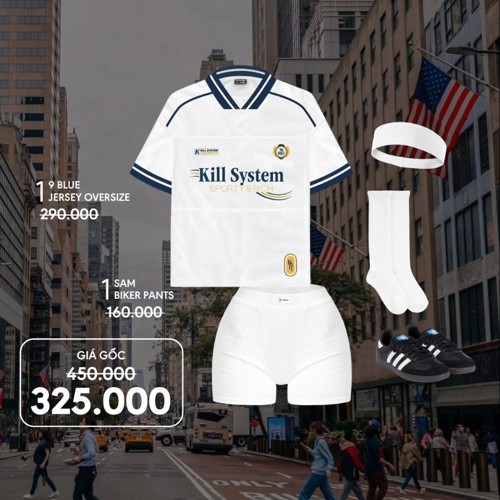 [COMBO ราคาถูก ] ซื ้ อ 1 jersey oversize 9 Blue และ 1 White Sam Biker Pants Kill System