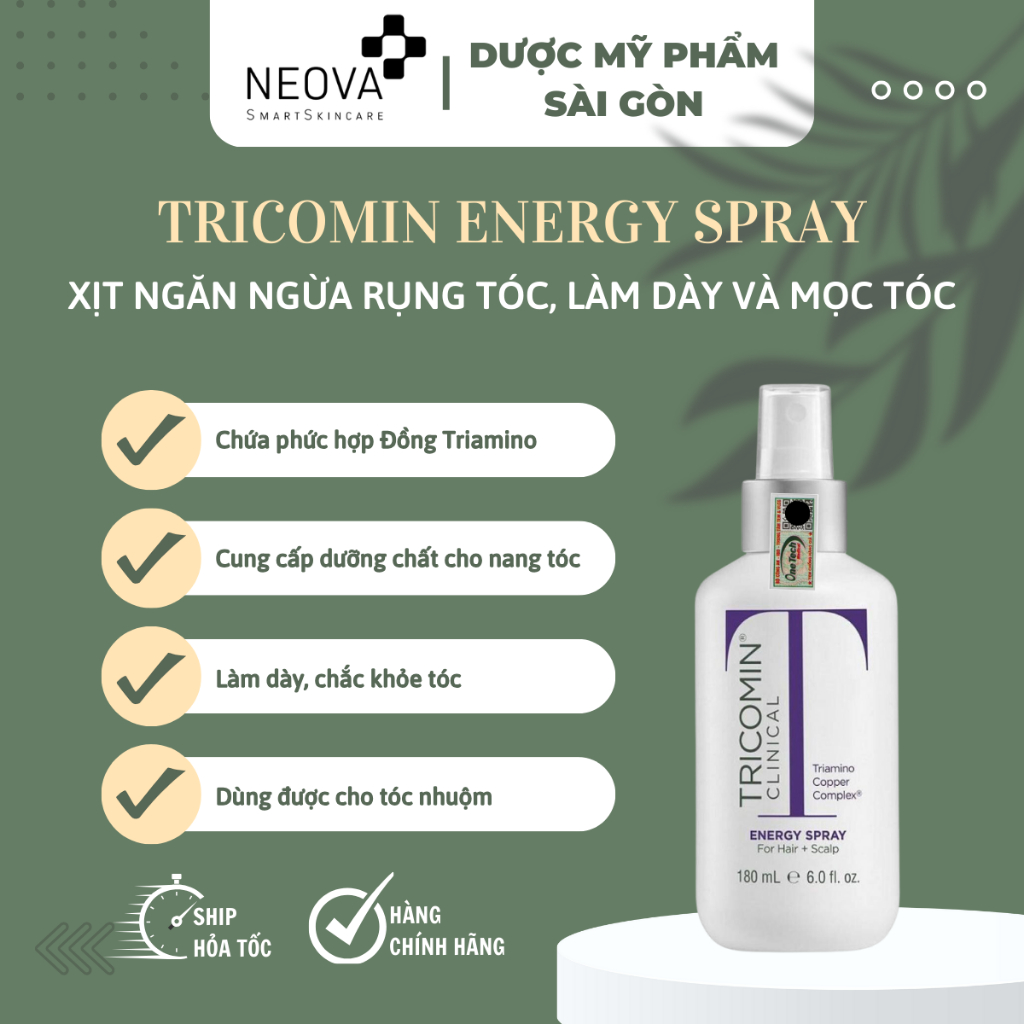 Neova Tricomin Energy Spray - สเปรย ์ ป ้ องกันผมร ่ วง , Day And Hair Growth 180ml