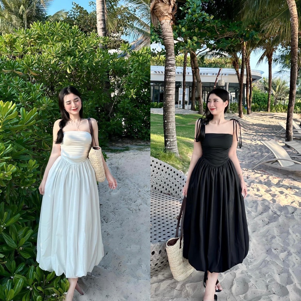 2-COLOR BREAST SPRAY SHOULDER DRESS