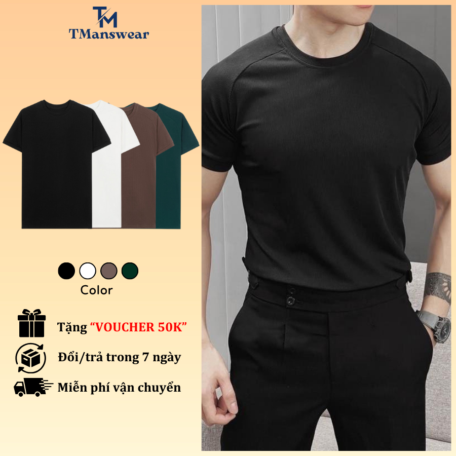 เสื้อยืดแขนสั้นผู้ชายผ้ายืด 4 ทาง เสื้อยืดคอกลมแขนสั้นผู้ชายซับเหงื่อได้ดีและกอดออกจากร่างกาย TM24