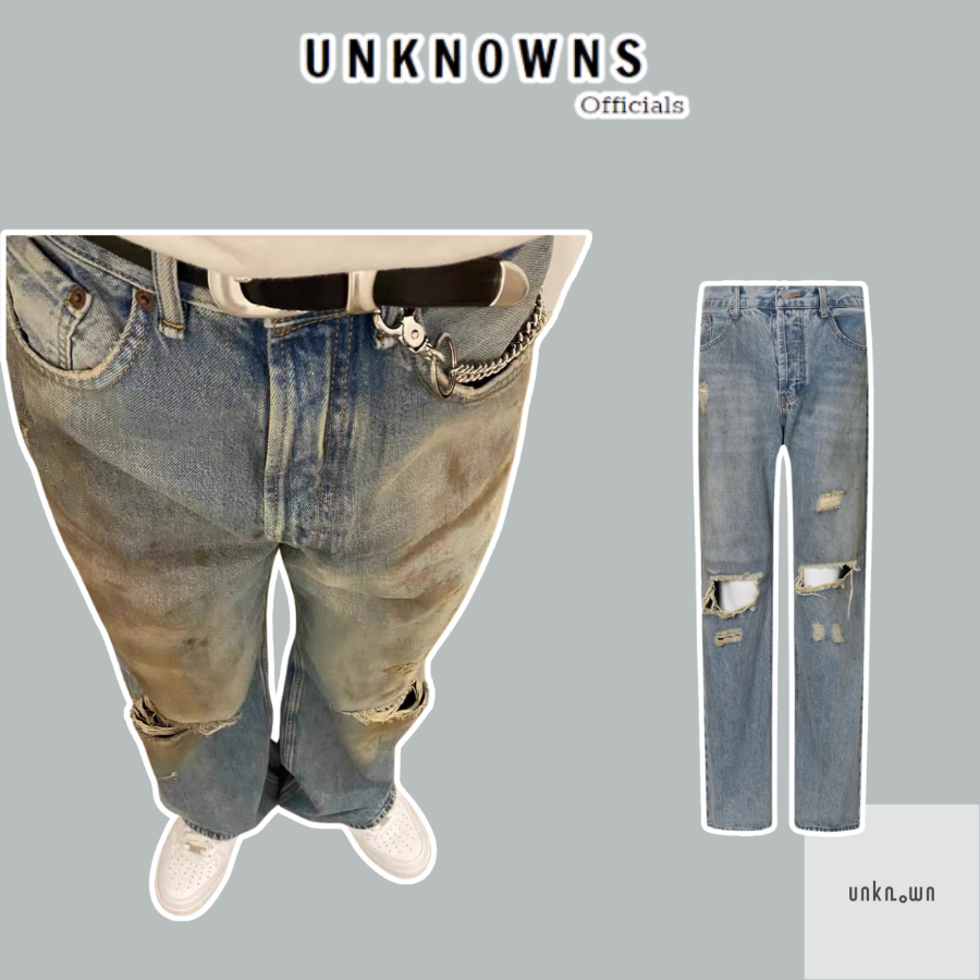 [คุณภาพกระจก] - ACNE Studio Ripped Jeans ทรงปกติ กางเกงยีนส์ unisex ACNE คุณภาพสูง