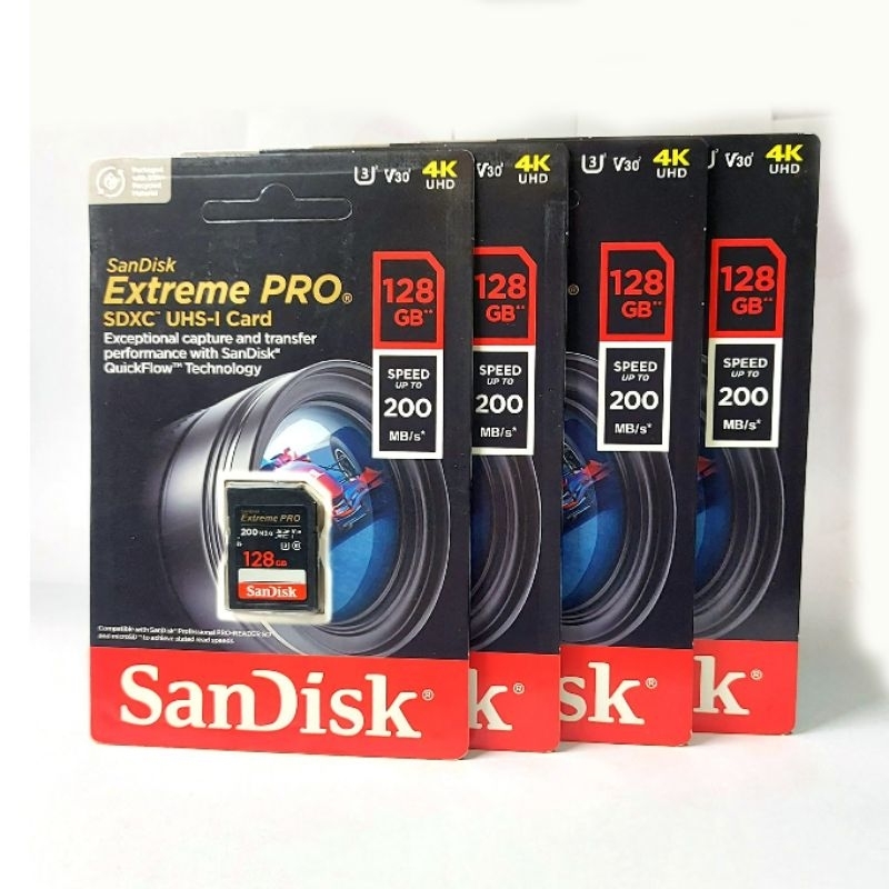 การ ์ ดหน ่ วยความจํา Sandisk Extreme Pro U3 V30 128GB 90-200MB / วินาที SDXC