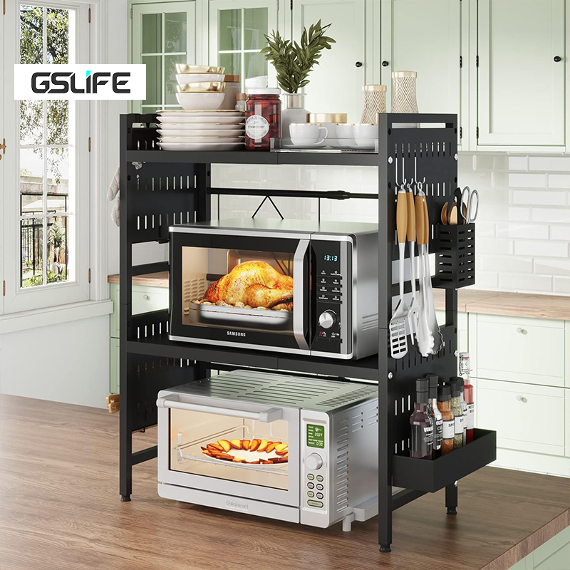 Gslife ชั้นวางเตาอบไมโครเวฟปรับขนาดได้ - ชั้นวางของในครัวชั้นวางของในครัวพร้อมอุปกรณ์เสริมเต็มรูปแบบ