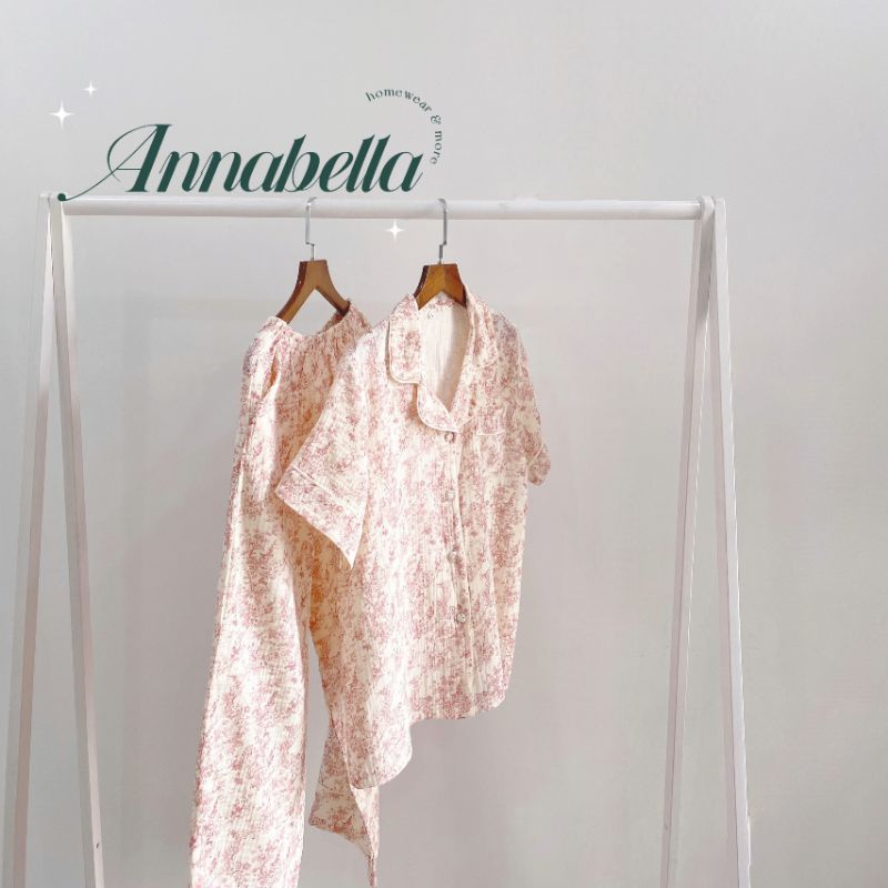 กางเกง Pijama แขนสั ้ นสําหรับผู ้ หญิงสวมผ ้ ากอซมัสลินคุณภาพสูง Annabella ANNA ( มีจําหน ่ ายหลังคลอด