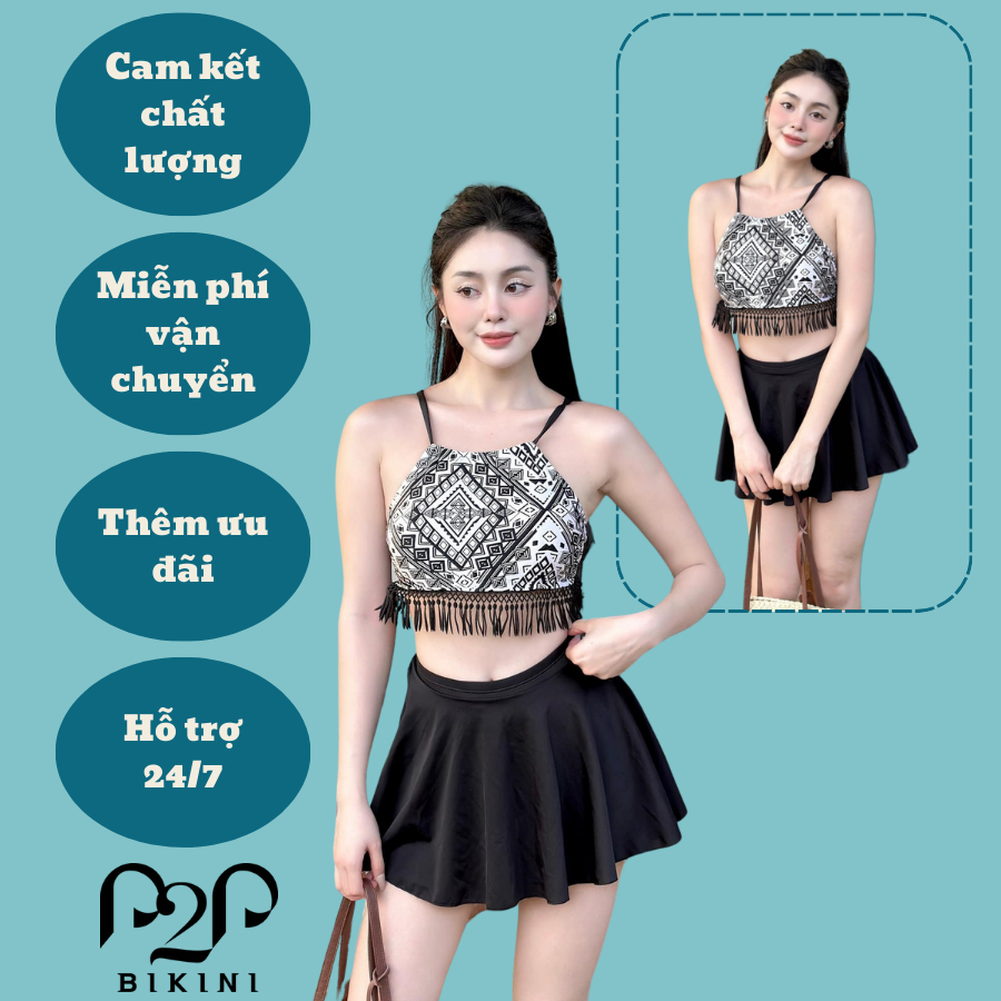 ชุดว่ายน้ํา ODD สําหรับผู้หญิง P2P เสื้อครอปบิกินี่ คล้องคอลายเรขาคณิต