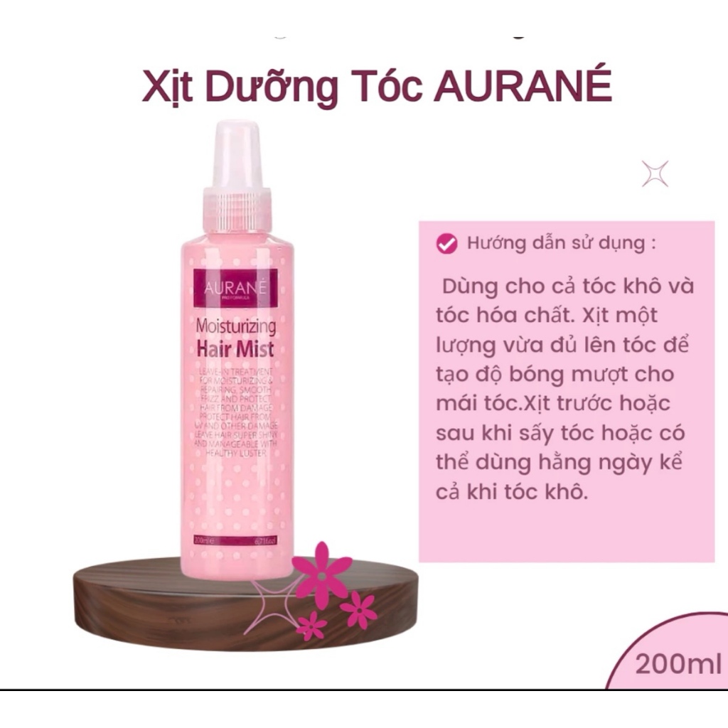 Aurane Moisturizing Hair Mist Smooth Anti-Tangle Spray สําหรับผมแห ้ ง 200ml ขวด