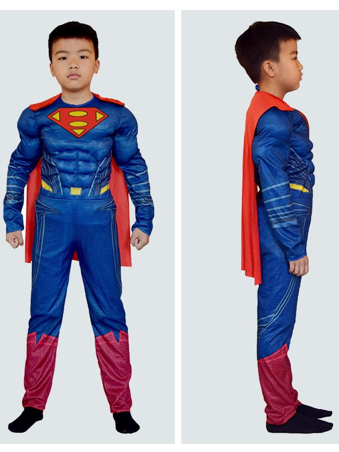 ชุด Superman Muscle Superman สําหรับเด็กผู้ชาย ชุดฮาโลวีนสําหรับเด็กผู้ชาย