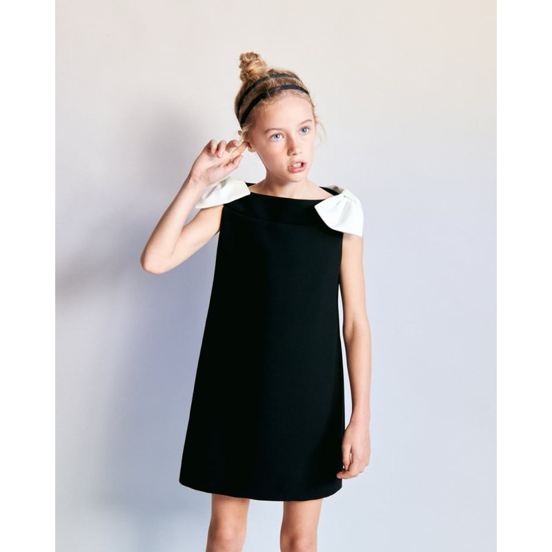 เดรส Zara auth kid สีดํามีโบว์ขาว