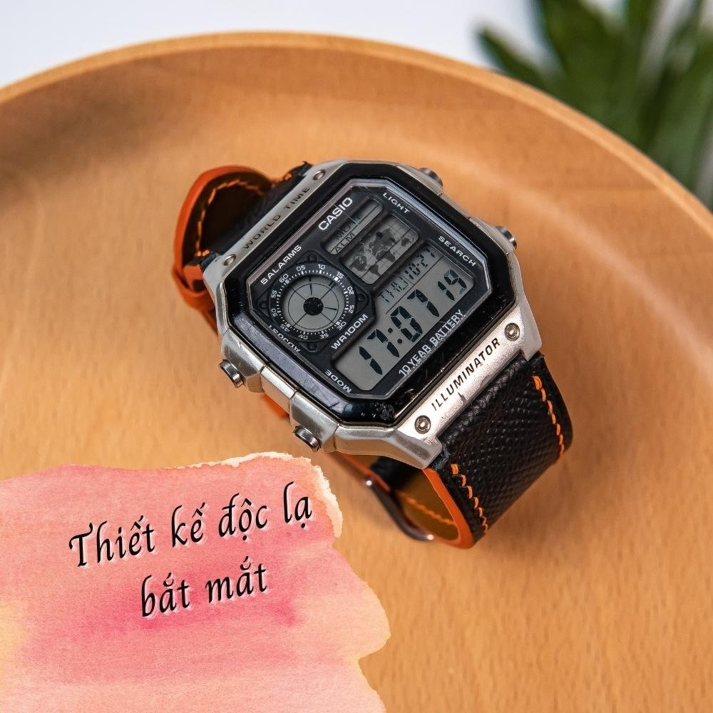 สายนาฬิกาหนัง Casio AE1200 WHD ทําจากหนัง epsom คุณภาพสูง พร้อมล็อคและกล่องสลัก เครื่องมือเปลี่ยนสาย