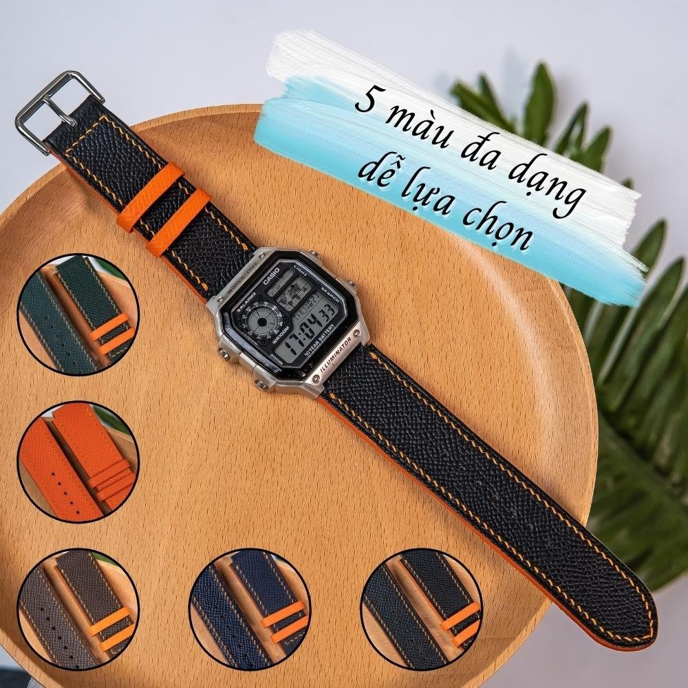 สายนาฬิกาหนัง Casio AE1200 WHD ทําจากหนัง epsom คุณภาพสูง พร้อมล็อคและกล่องสลัก เครื่องมือเปลี่ยนสาย