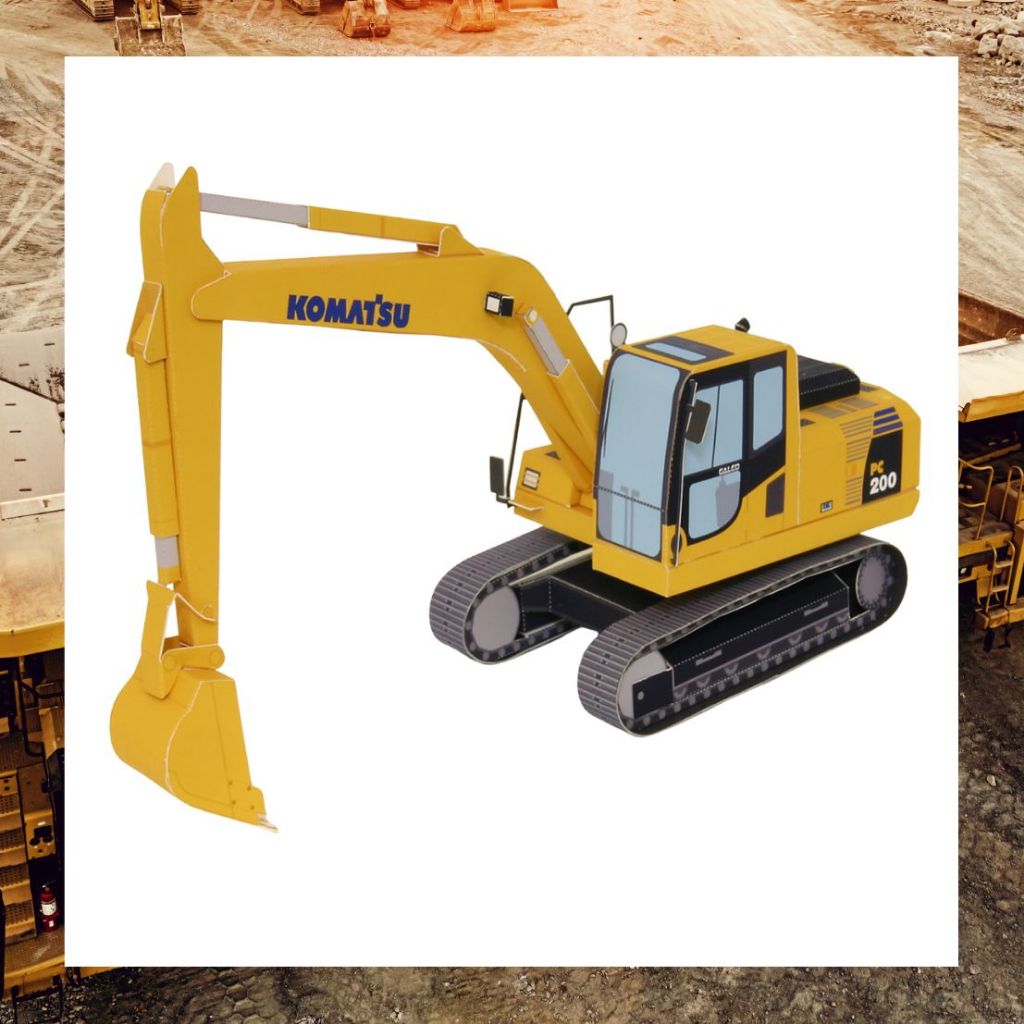 Komatsu PC200 และ Kobelco SK75SR โมเดลกระดาษรถขุด