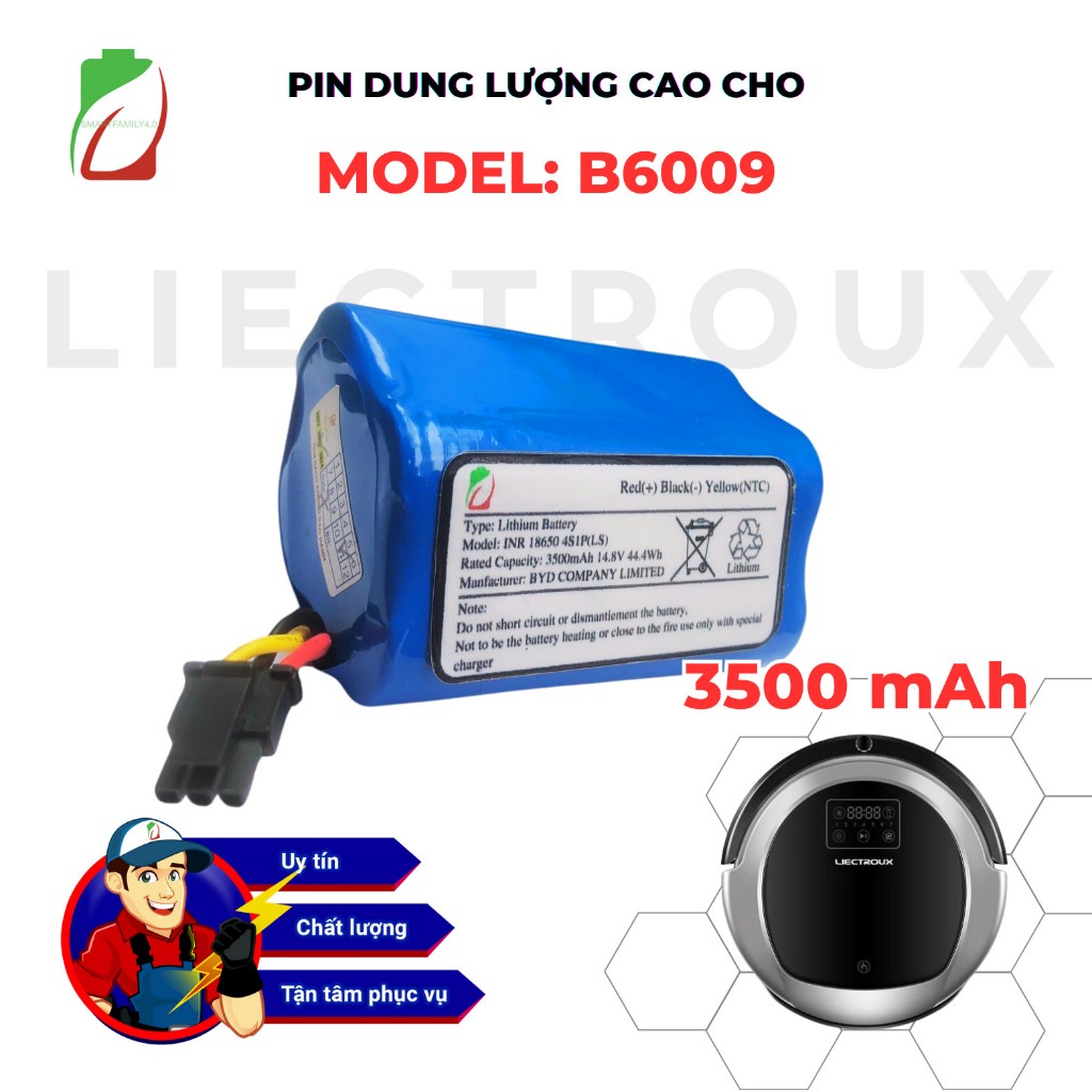 VACUUM ROBOT แบตเตอรี่ LIECTROUX B6009,ROBOTEK W650/W600 CAPACITY 3500MAH LG/SAMSUNG 9 MONTHS)