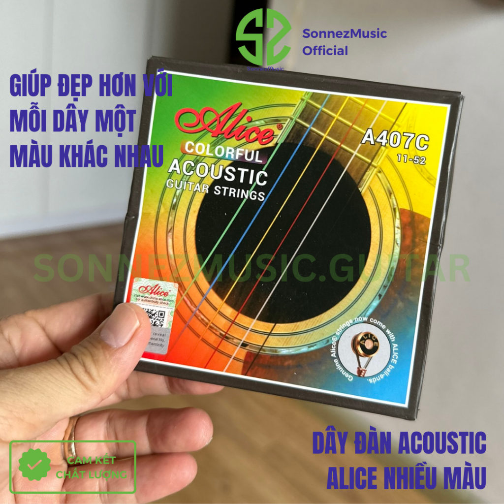 สายกีต้าร์โปร่ง สายกีต้าร์โลหะหลากสี Alice A407C - Sonnezmusic