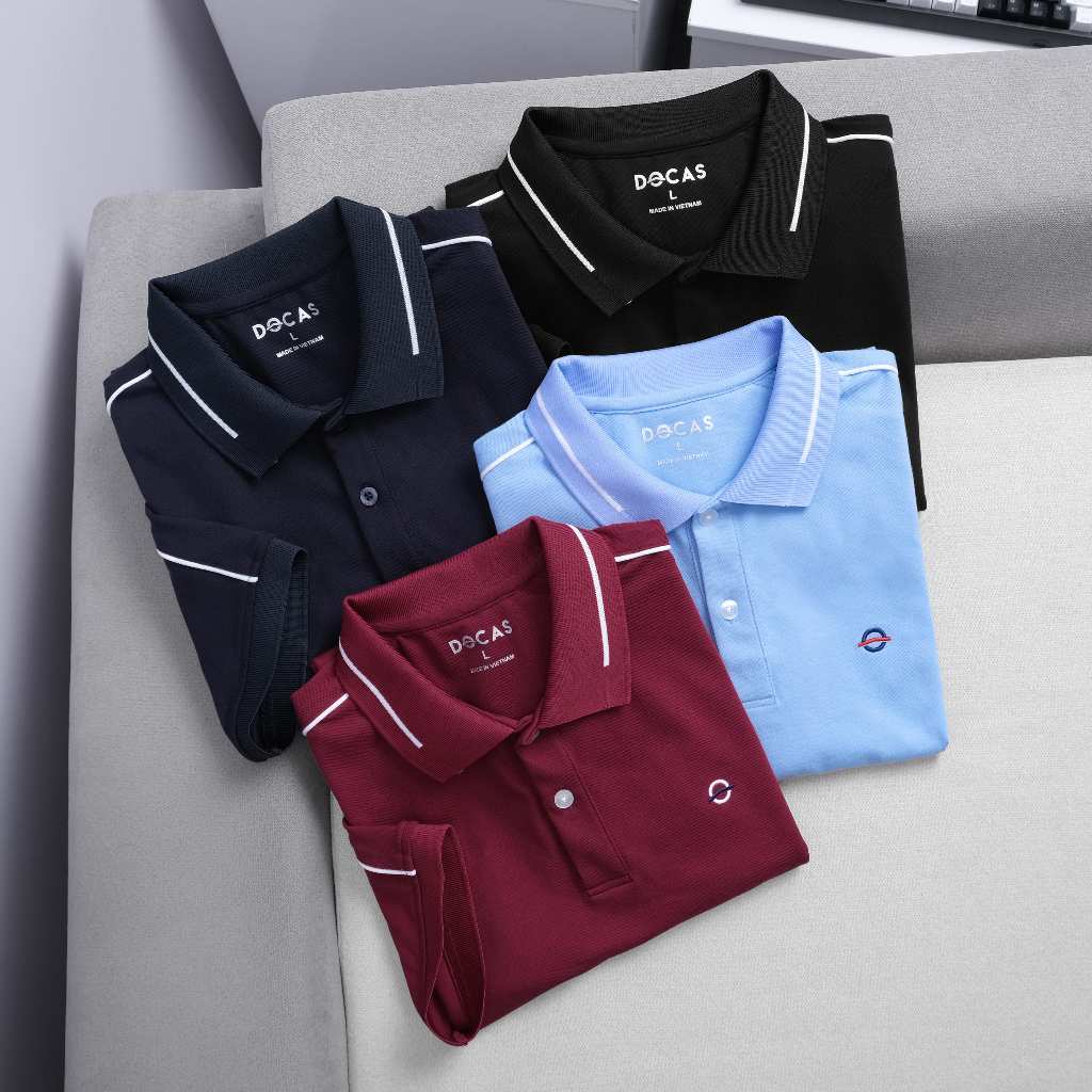 ป. ป. ป217023 DOCAS เสื้อโปโลผู้ชาย CMC Cotton คอปกสีขาว Regular Fit