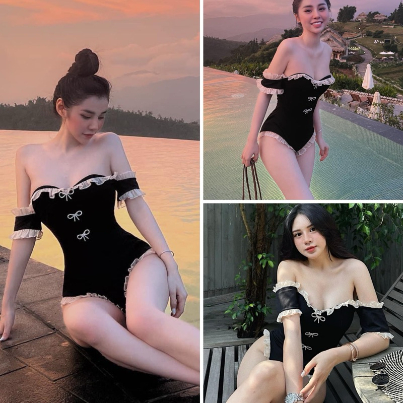 บิกินี่สายเดี่ยวมีระบายโบว์