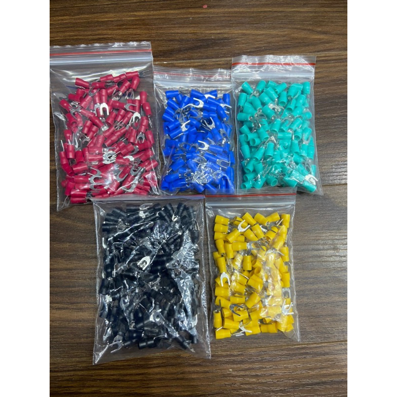 หัว cos รูปตัว Y เคลือบพลาสติก SV1.25-3, SV1.25-4, SV2-4, SV3.5-5, SV5.5-5 cos (ถุง 100 ชิ้น)