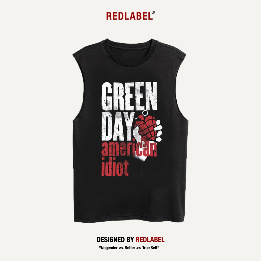 GREENDAY เสื้อกล้าม เสื้อกล้ามผ้าฝ้ายหนา REDLABEL พิมพ์ลาย GREENDAY สไตล์ Unisex TT15