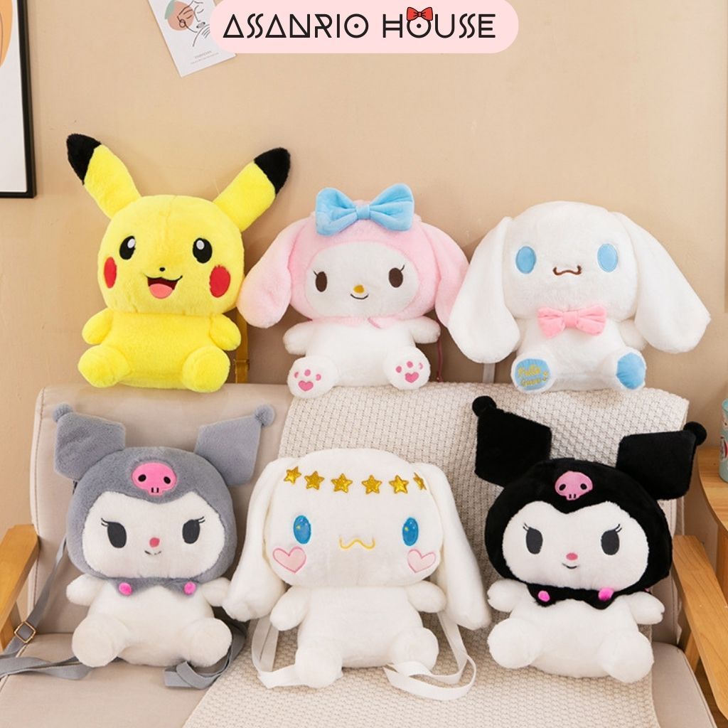 Sanrio Cinnamoroll Teddy Bear Backpack, Kuromi, Melody, Pikachu ขนาดใหญ ่ สุดน ่ ารัก - ASANRIO HOUSE Teddy Bear Bag