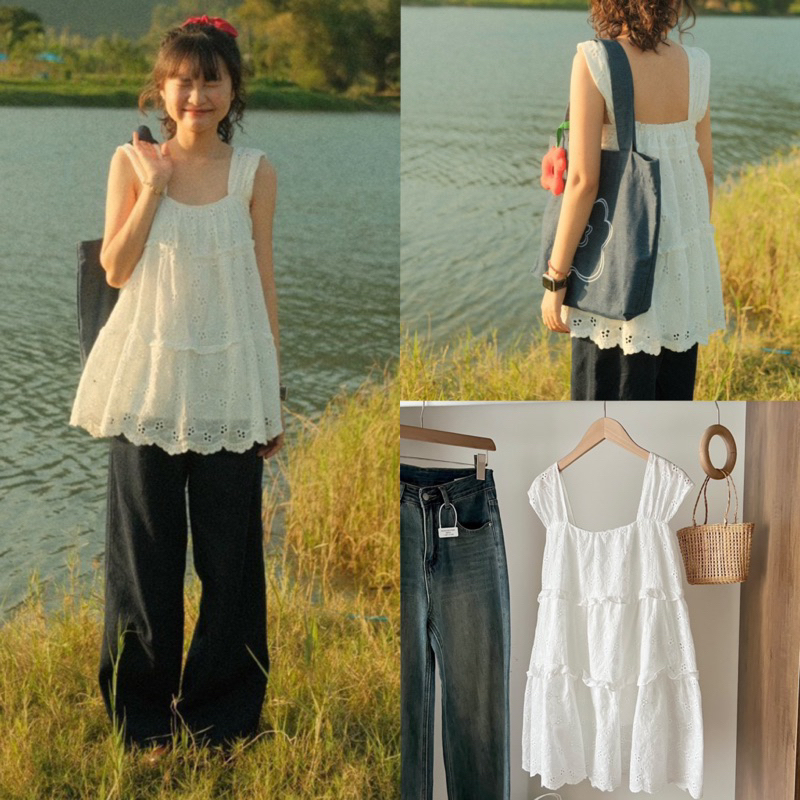 [ใหม่]Cloudy เสื้อเชิ้ตเบบี้ดอลล์แขนกุดลูกไม้สไตล์ Ulzzang ตัวท็อป