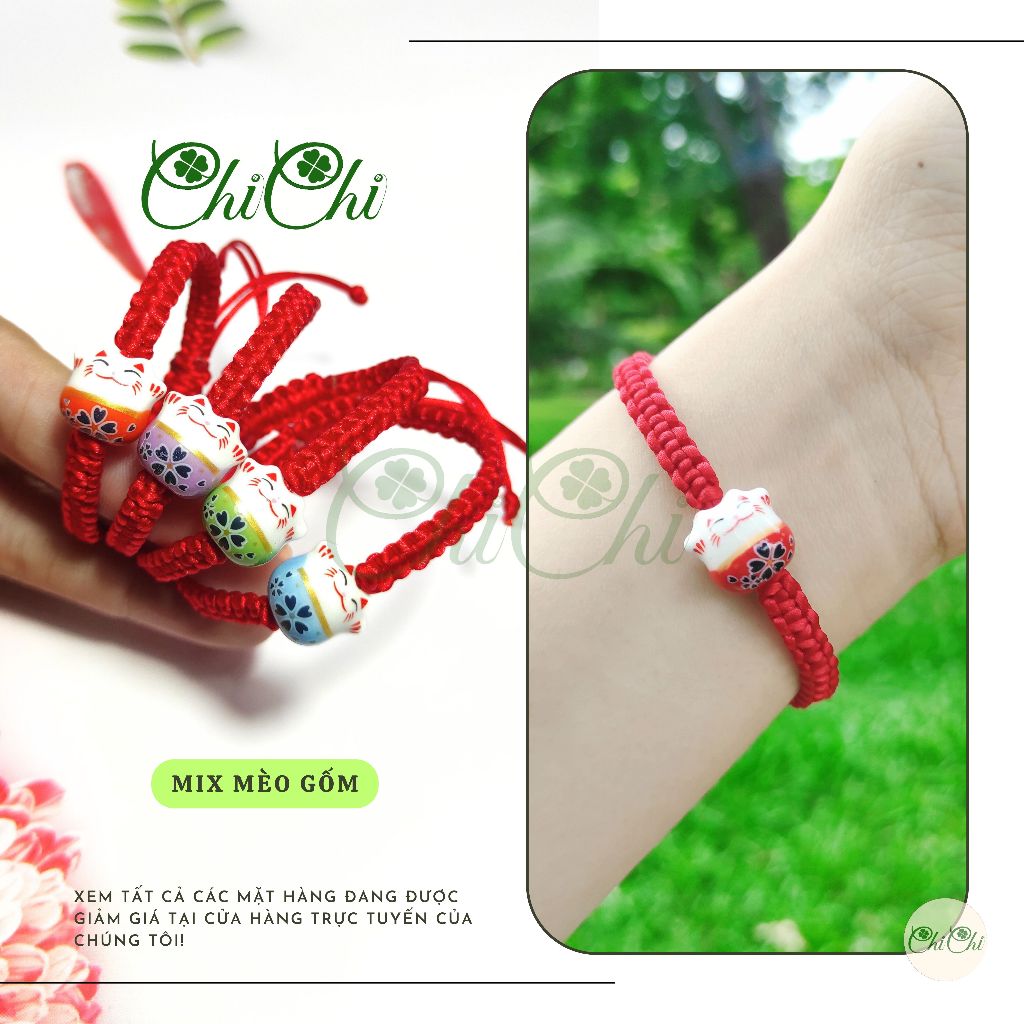 [Chi Chi] น่ารักหลากสีเซรามิค Maneki Neko Lucky Cat สร้อยข้อมือด้ายแดง - MS015