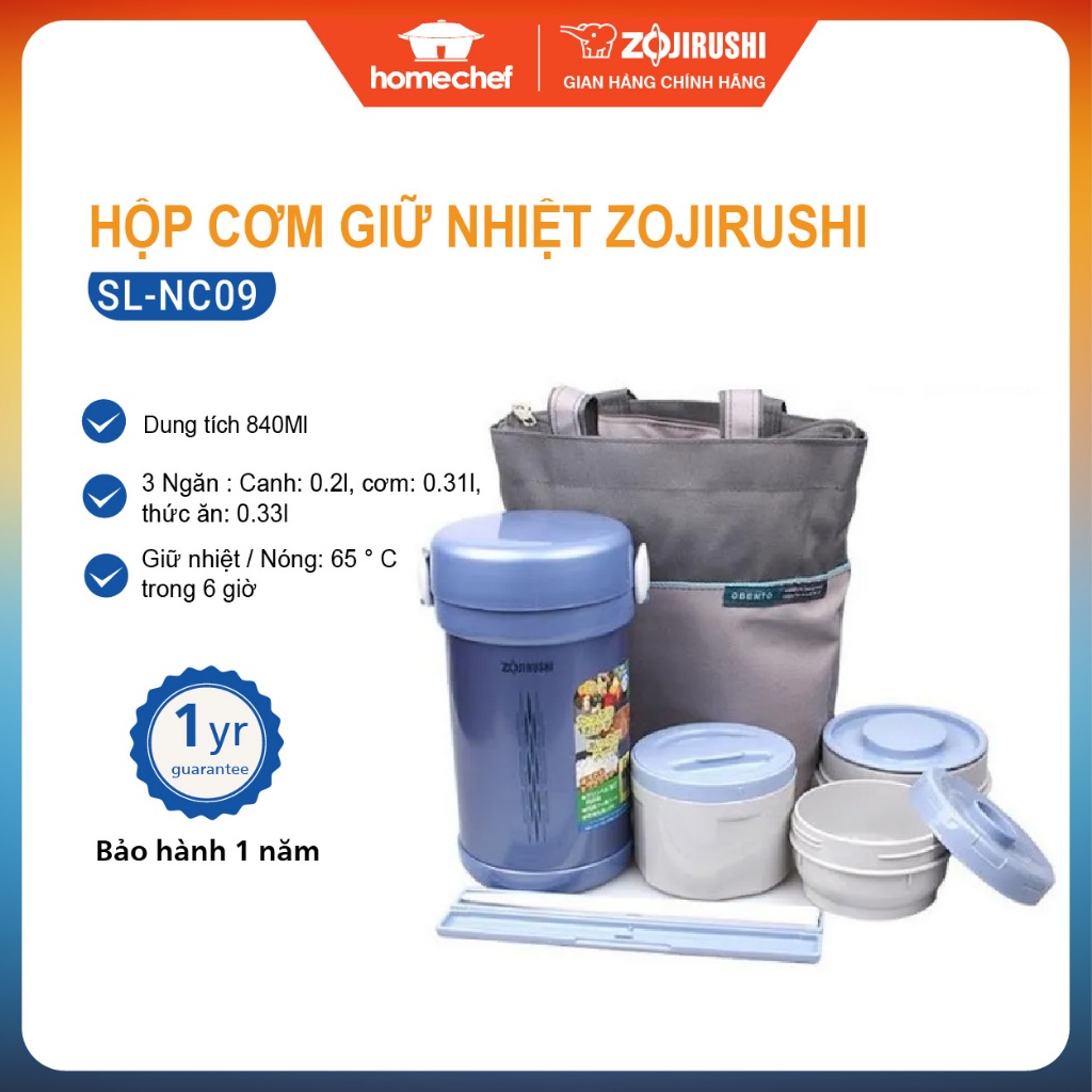 Zojirushi 0.84L ,SL-NC09-AA กล่องข้าวเก็บความร้อน 3 ช่อง Made In Thailand เก็บความร้อนได้ 1 ปี | สิน