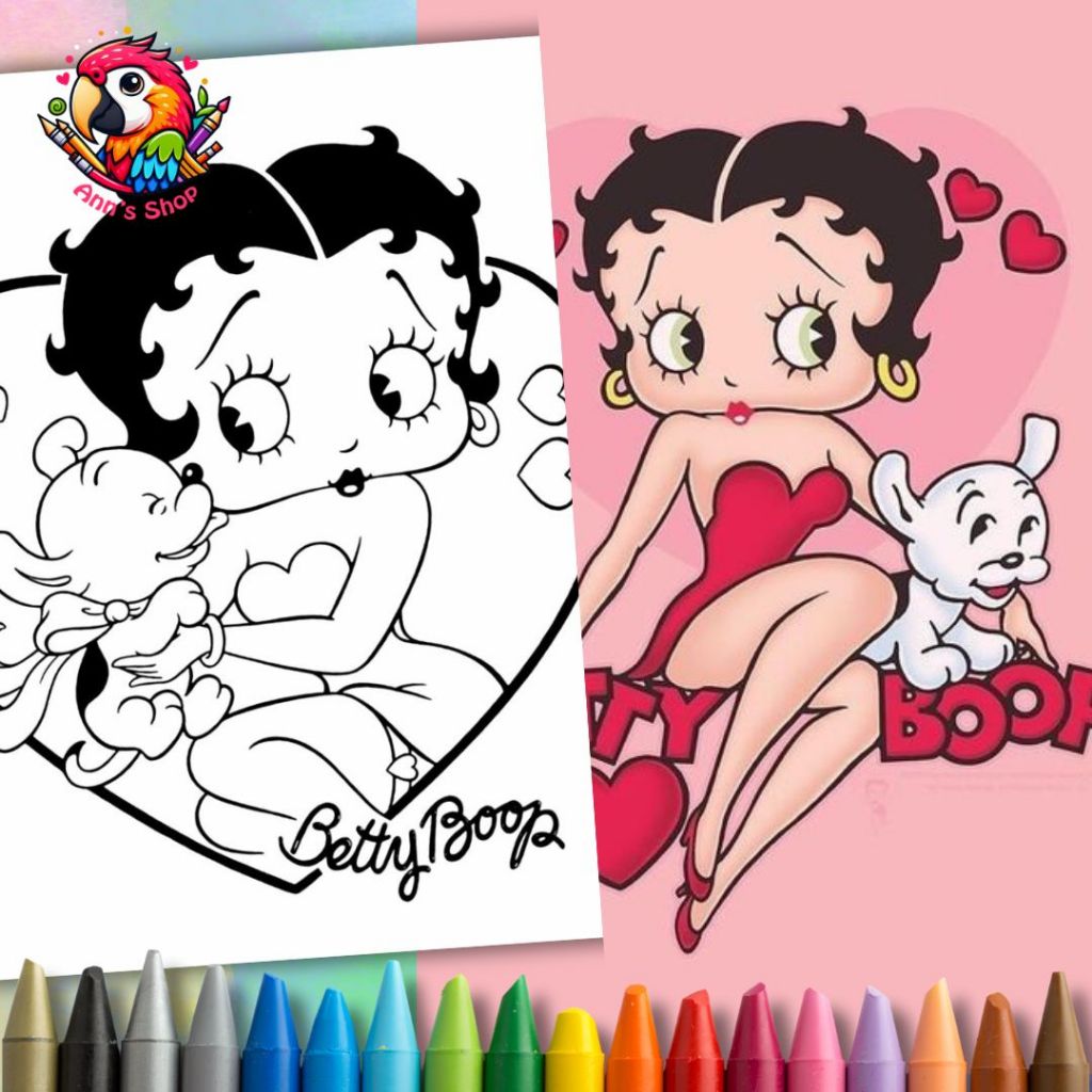 หน้าสีครบชุด 45 หน้า "Betty Boop" ขนาด a4/a5 - ของเล่นกระดาษ Ann