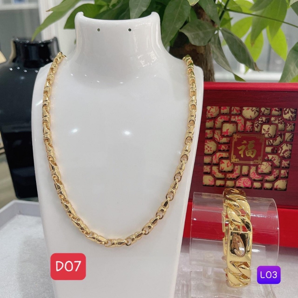 สร้อยคอผู้ชายชุบทอง โซ่หลอด 2 ชิ้น หรูหรา สี 18 เงินทนทาน68LTS9000