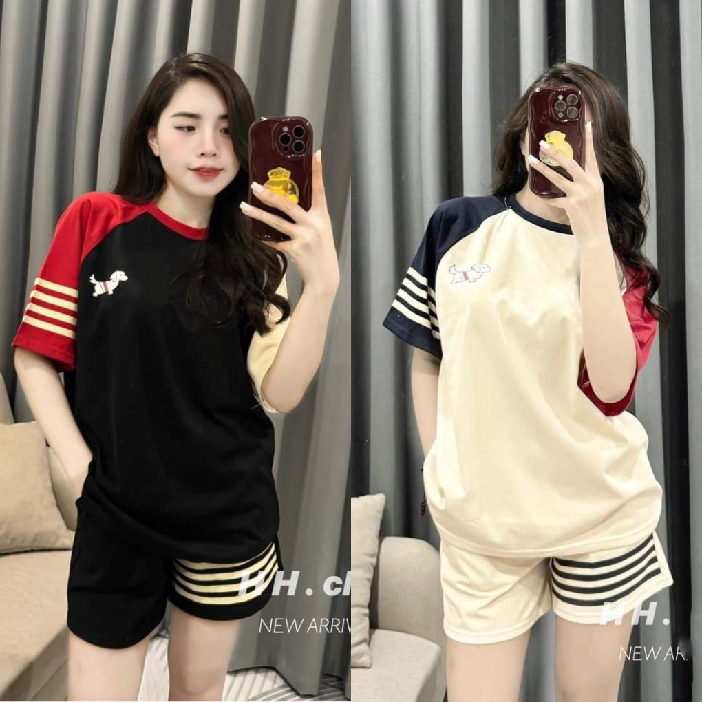 ชุดอยู่บ้านผู้หญิง ใหญ่ ขนาด ถูกและสวย ชุดกีฬาสตรีฤดูร้อนชุดเสื้อผ้าผู้หญิง 3 ขนาด 45-75กิโลกรัม ฝ้ายยางยืดพิมพ์ลาย 4 แถบ