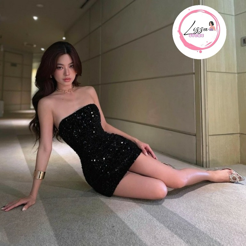 SA ชุดเดรสบอดี้คอนเกาะอกประดับเลื่อมหรูหราสําหรับปาร์ตี้ d233 พร้อม ZIPPED PADDING