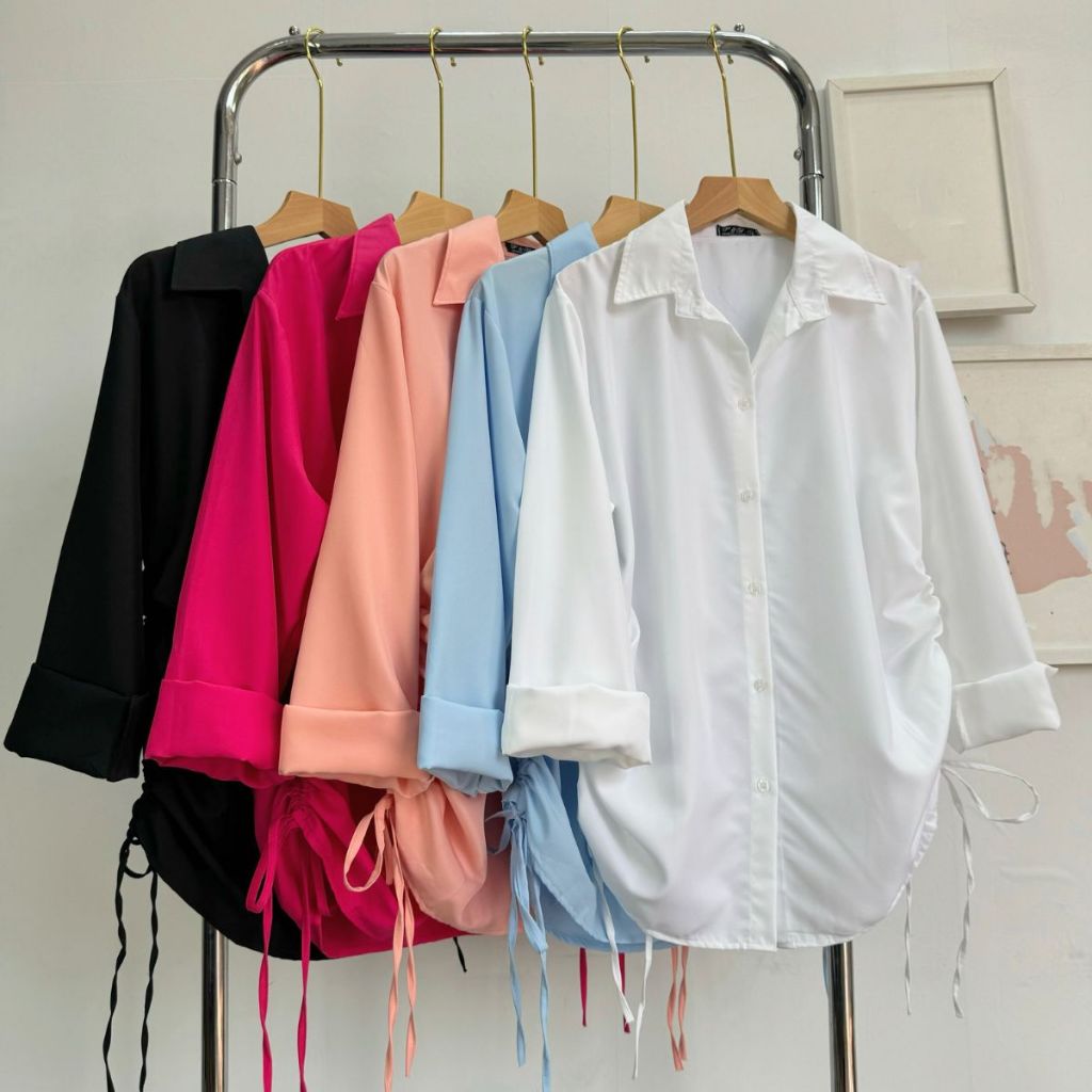 ผู้หญิง ขนาดใหญ่ เสื้อเชิ้ตแขนยาว มีเชือกผูกเอว เนื้อผ้าไหมทอลายทแยง นุ่ม เย็น สําหรับไปโรงเรียน ออกงาน 60-95กิโลกรัม - ที่4