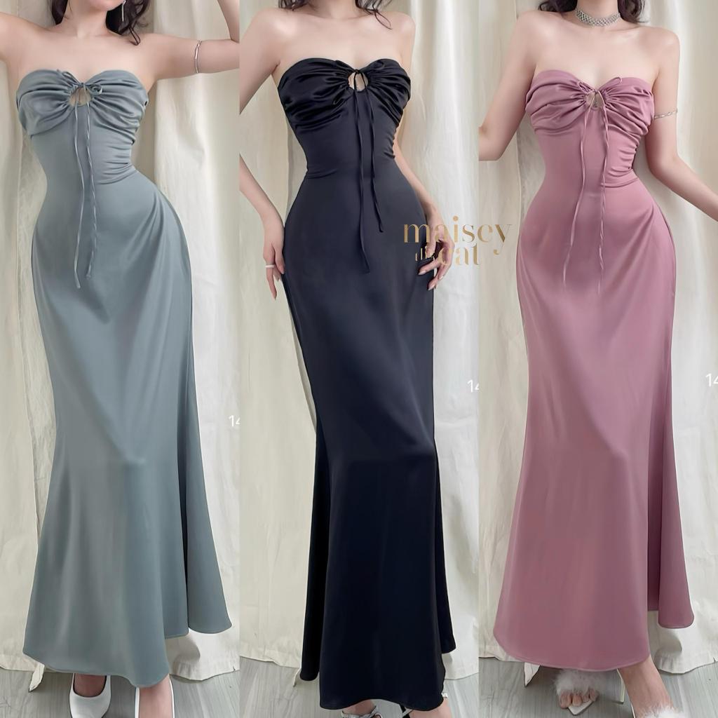 [MAISEY 1483] MAXI SILK PARTY DRESS IN THICK, CONVERSIONED SILK