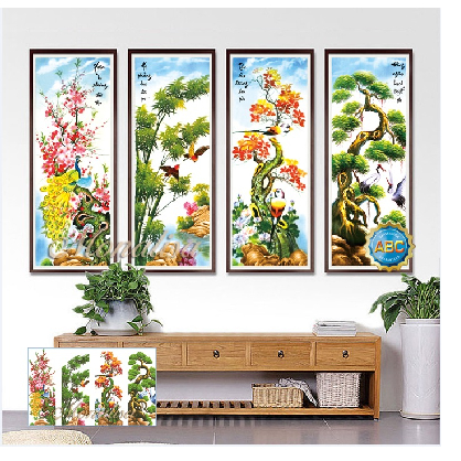 ภาพวาดเพชร FOUR PRECIOUS Tung Cuc TRUC MAI (หิน ABC คุณภาพสูง ขนาด: 125x80ซม