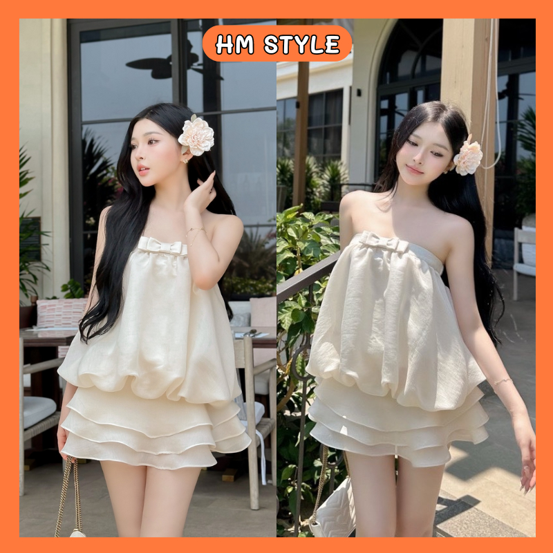 ชุดเสื้อเบลาส์ไหมพรมนมโตกระโปรงบานชั้นมีซับในชุดเข้าเซทสําหรับผู้หญิงใส่ไปทะเลใส่ไปเที่ยวหน้าร้อน HB395