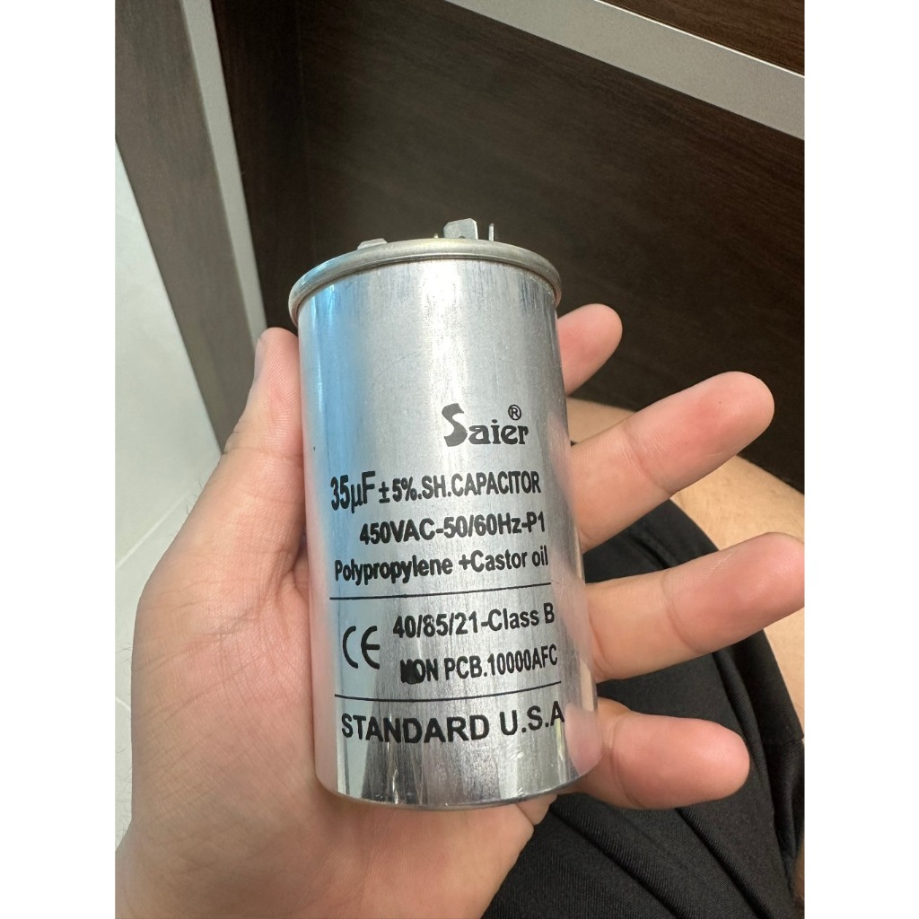 ตัวเก็บประจุอลูมิเนียม - CBB65 - Saier - 450V - 35uF, 40uF, 45uF, 50uF, 60uF