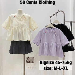 Áo Babydoll Nữ Cộc Tay Cổ Tròn Có Bigsize 45-75kg Khuy Màu Sắc Phong Cách Korea (50 Cents Clothing) #213
