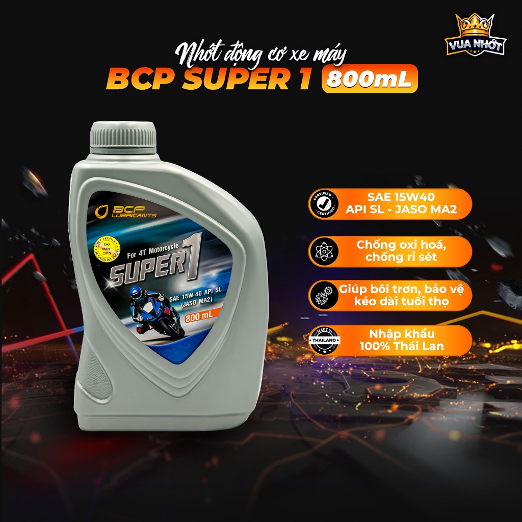 BCP Thailand Super1 15W40 SL Digital Vehicle Oil 800mL ขวด - น้ํามันหล่อลื่นรถจักรยานยนต์นําเข้าของแ