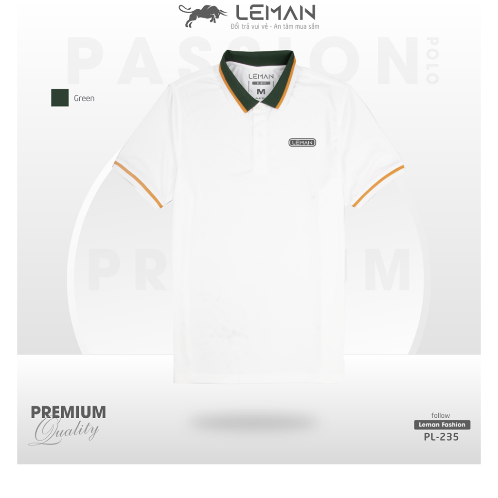 เสื้อโปโลผู้ชาย Leman คอปกแขนสั้น PL235 ผ้า Poly Interlock 140gsm ระบายอากาศได้ดี พื้นผิวนุ่ม รูปแบบ Slimfit หุ่นแบน