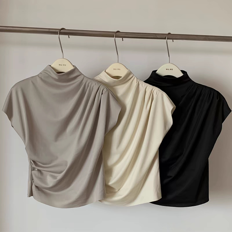 เสื้อยืดไหล่จับจีบคอปก 3 นิ้วสุดน่ารัก D180