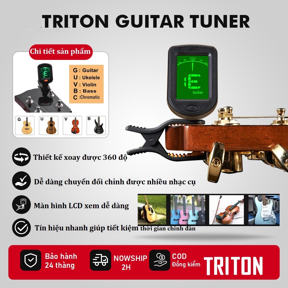 TUNER GUITAR TRITON TN01 - ใช้ได้กับ Ukulele, กีตาร์ไฟฟ้า, ไวโอลิน - ดีไซน์สัญญาณเร็ว 360