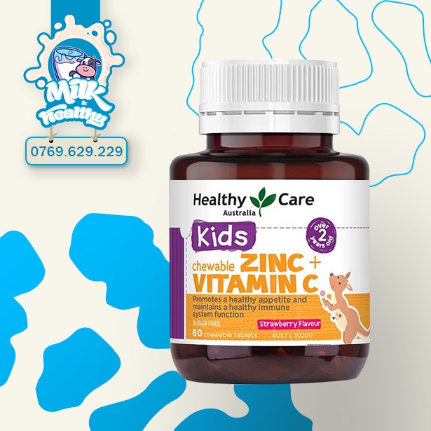 Zinc Chew Zin C + Vitamin C kids 2y + Healthy Care 60 เม ็ ดออสเตรเลีย