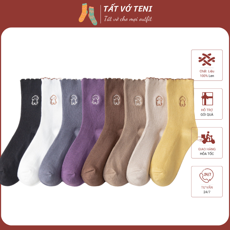 Unisex ถุงเท้าคอสูงสําหรับผู้ชายและผู้หญิงธรรมดาลูกสุนัขเย็บปักถักร้อยผ้าฝ้ายปกแฟชั่นเกาหลี - Teni -