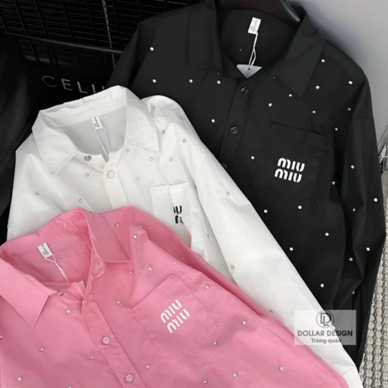 เสื้อ Miu Miu พร้อม Rhinestones เต็มรูปแบบ / เสื้อ Miu ปักกระเป๋าหน้าอก Rhinestone