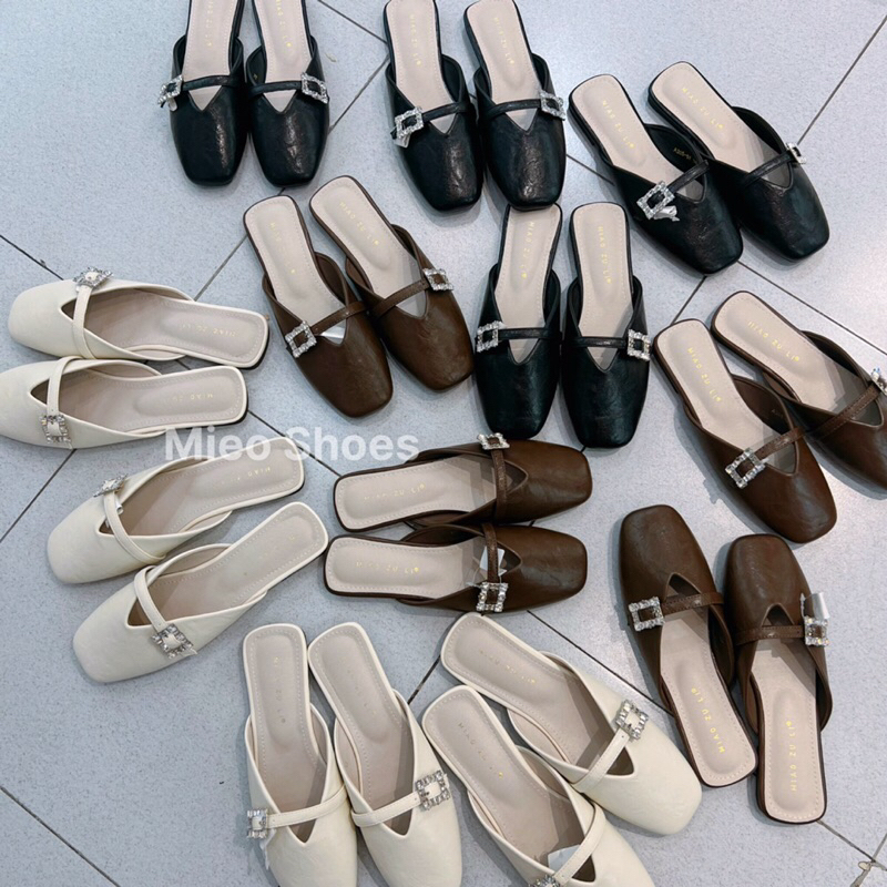 ( Available ) รองเท้าแตะผู้หญิง / รองเท้าแตะส้นแบนหนังนิ่ม QC Fullbox Mieo Shoes D2634 D2635 D2636