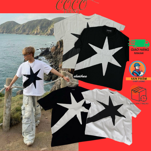 BIG COMET LOGO Stressmama boxy เสื้อยืดพิมพ์ลายดาวเสื้อยืดผ้าฝ้ายดาวหนา